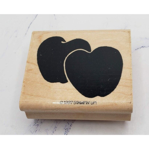 Stampin' Up! Pair of Apples Fall Fruit Tree Nature Wood Mounted Rubber Stamp - Picture 1 of 7